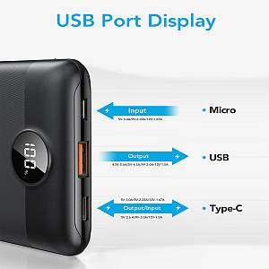 Veger S11 Power Bank 10000mAh 20W με Θύρα USB-A και Θύρα USB-C Quick Charge 3.0 / Power Delivery Μαύρο