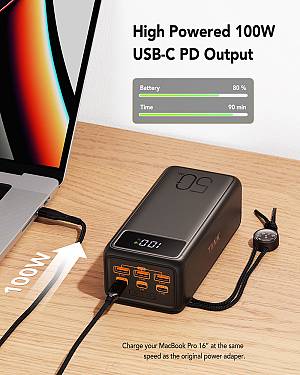 Veger VP5001C Tank Boost Power Bank 56000mAh 100W with 3 USB-A Ports and 2 USB-C Ports Power Delivery Black