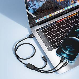 Veger V303 Braided USB to Lightning / Type-C / micro USB Cable 2.4A Μαύρο 1.5m