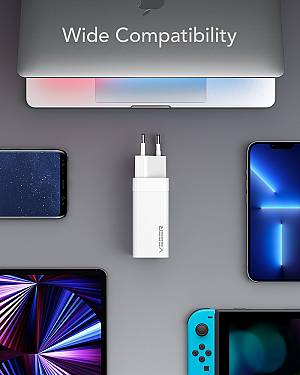 Veger CPD65E Φορτιστής Χωρίς Καλώδιο GaN με Θύρα USB-A και Θύρα USB-C 65W Power Delivery / Quick Charge 3.0 Λευκός