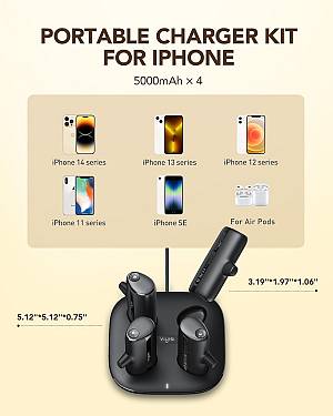 Viyisi G007P Charging Dock with 4 Lightning / iPhone Portable Chargers - Μαγνητικός Σταθμός Φόρτισης με 4 x PowerBank / Φορητές Μπαταρίες Φόρτισης με Ενσωματωμένο Lightning - 4 x 5000mAh - 20W - Black