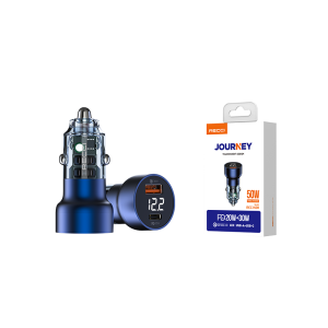 RECCI RCC-N20 50W PD3.0+QC3.0 Transparent Car Charger With Dig. Display - Blue