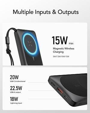 Veger W1151 MagOn Magnetic Wireless MagSafe Power Bank 10000mAh 15W με Θύρα USB-A και Θύρα USB-C Power Delivery / Quick Charge 3.0 Γκρι
