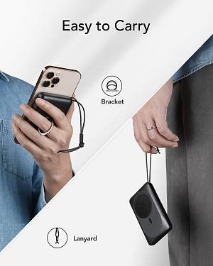 Veger W1151 MagOn Magnetic Wireless MagSafe Power Bank 10000mAh 15W με Θύρα USB-A και Θύρα USB-C Power Delivery / Quick Charge 3.0 Γκρι