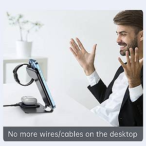 Veger Y9 3 in 1 Wireless Charging Station - Βάση Ασύρματης Φόρτισης Qi για Smartphone / Airpods / Apple Watch - Tarnish Grey