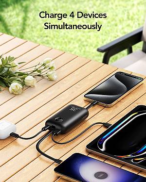 Veger K1 - 10,000mAh 35W PD Digital Display Powerbank With Built In Non-MFI Lightning & USB-C Cable