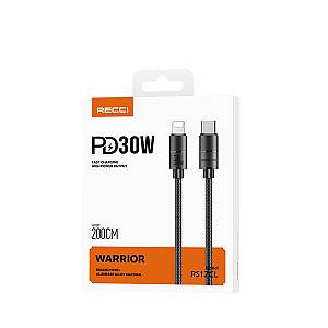 RECCI RS12CL - WARRIOR PD20W Type-C To Lightning Cable Braided Wire + Aluminum Alloy 2M - Black