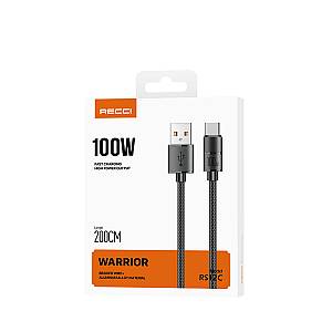RECCI RS12C - PD100W Fast Charging USB-A To C Braided Wire + Aluminum Speed Data Cable 2M - Black