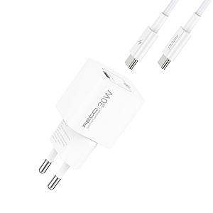 RECCI RC77ECC - 30WGaN Fast Charging USB-C Output Port + C TO C CABLE 100CM |QC3.0 - White