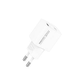 RECCI RC77ECC - 30WGaN Fast Charging USB-C Output Port + C TO C CABLE 100CM |QC3.0 - White