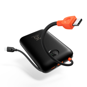 Veger K2 - 20,000mAh 35W PD Digital Display Powerbank With Built In Non-MFI Lightning & USB-C Cable - Black