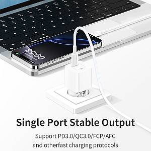 RECCI RC77ECC - 30WGaN Fast Charging USB-C Output Port + C TO C CABLE 100CM |QC3.0 - White
