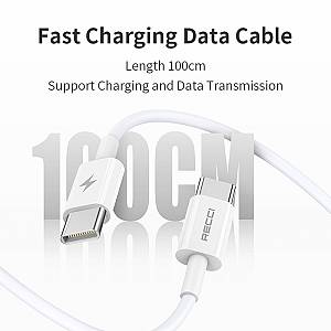RECCI RC77ECC - 30WGaN Fast Charging USB-C Output Port + C TO C CABLE 100CM |QC3.0 - White