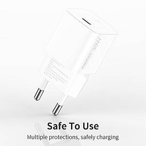 RECCI RC77ECC - 30WGaN Fast Charging USB-C Output Port + C TO C CABLE 100CM |QC3.0 - White