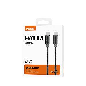 RECCI RS12CC - WARRIOR PD100W Type-C To Type-C Cable Braided Wire + Aluminum Alloy 2M - Black
