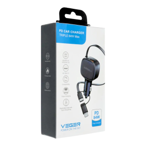 Veger CC89 Φορτιστής Αυτοκινήτου 84W Γρήγορης Φόρτισης με μία Θύρα: 1xType-C μαζί με Καλώδιο Lightning / Type-C Μαύρο Χρώμα