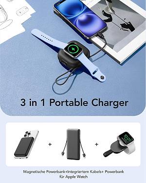 Charmast W1205 PD20W MagCore 3-in-1 Magnetic Wireless Fast Charging Power Bank - Black