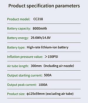 TCCBAC CC218 - 8000mAh Φορητός Εκκινητής Μπαταρίας Αυτοκινήτου 1000A με Power Bank  / USB / Τρόμπα / Φακό 12V