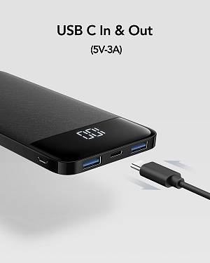 Charmast W1056 Power Bank 10000mAh Multi-Port LED DISPLAY 5V3A Fast Charging - Black