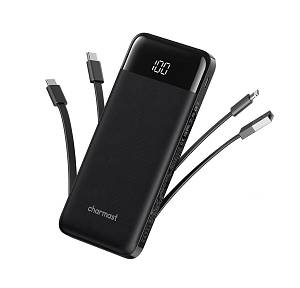 Charmast W1148 Power Bank 10000mAh PD20W with built-in cables Micro USB / Type C / Lightning 5V3A  black
