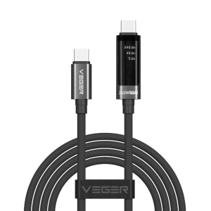 VEGER DC120 240W USB-C to USB-C Cable, PD 3.1 QC 4.0 Fast Charging Cable with Digital Display, 1.2M Nylon Braided Type C Charger Cord for Laptop, Phone, Tablet, Gaming Devices