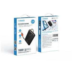 VEGER W1189-K1C 10,000mAh Ultra-Slim Power Bank with Integrated USB-C Cable, 22.5W Power Delivery Pocket-Sized External Battery Pack for iPhone 15/16, Samsung & Xiaomi