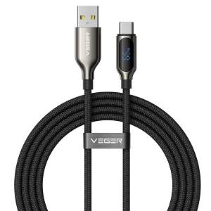 VEGER AC1-XHJ - 66W USB-A to USB-C Cable with Digital Power Display, 1.2m Premium Nylon Braided Super Fast Charging Cord for Huawei SuperCharge, Oppo SuperVOOC, QC4.0