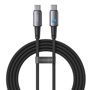 VEGER CC2-ZSD 240W USB-C to USB-C Cable PD 3.1 with Smart LED Indicator, 1.5m Premium Nylon Braided Fast Charging Cord for MacBook Pro, Gaming Laptops, iPad Pro, Samsung S26, PPS 2.0