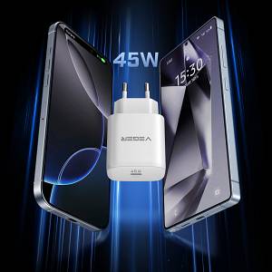 VEGER TR101-45W1C 45W GaN Single USB-C Port Fast Charger with Type-C to Type-C Cable (1200mm) - PD 3.0 & PPS 2.0 SuperCHARGE Wall Charger for MacBook, iPad, iPhone, Samsung