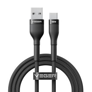 VEGER AC04 66W USB-A to USB-C Cable, 1.2m Premium Braided Fast Charging Cord for Huawei SuperCharge, Oppo SuperVOOC, Xiaomi Quick Charge, Type-C Charging Cable