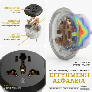 OnePlus NA0582 Παγκόσμιος Προσαρμογέας Ταξιδιού (Universal Travel Adapter) από US/UK/AU σε Type F (Σούκο), 16A, Max 2500W - Μαύρο/Λευκό