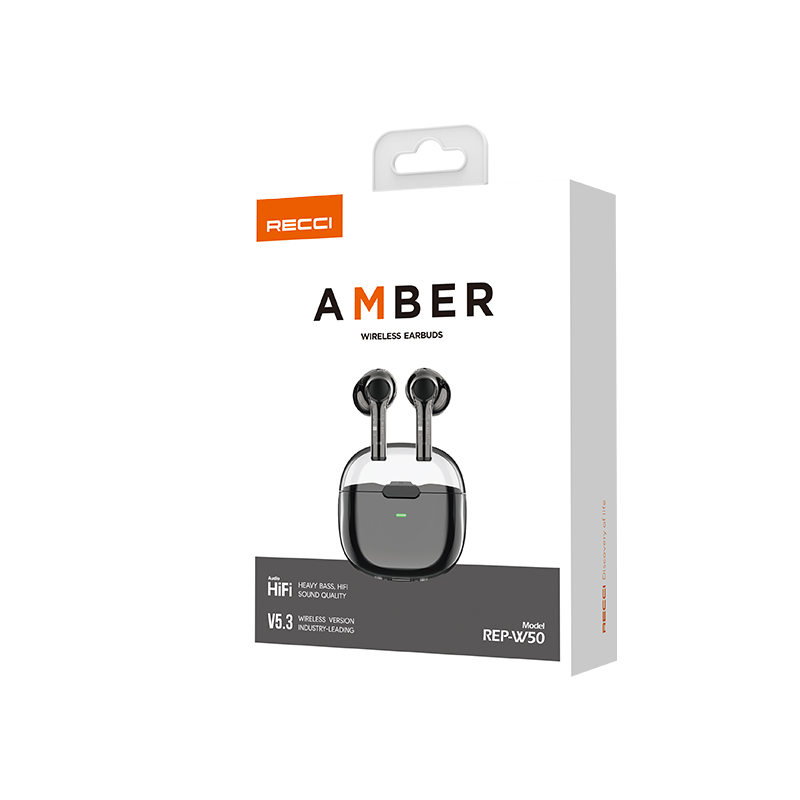 Recci REP-W50 Amber In-ear Bluetooth Handsfree Earphones with Charging Case Black