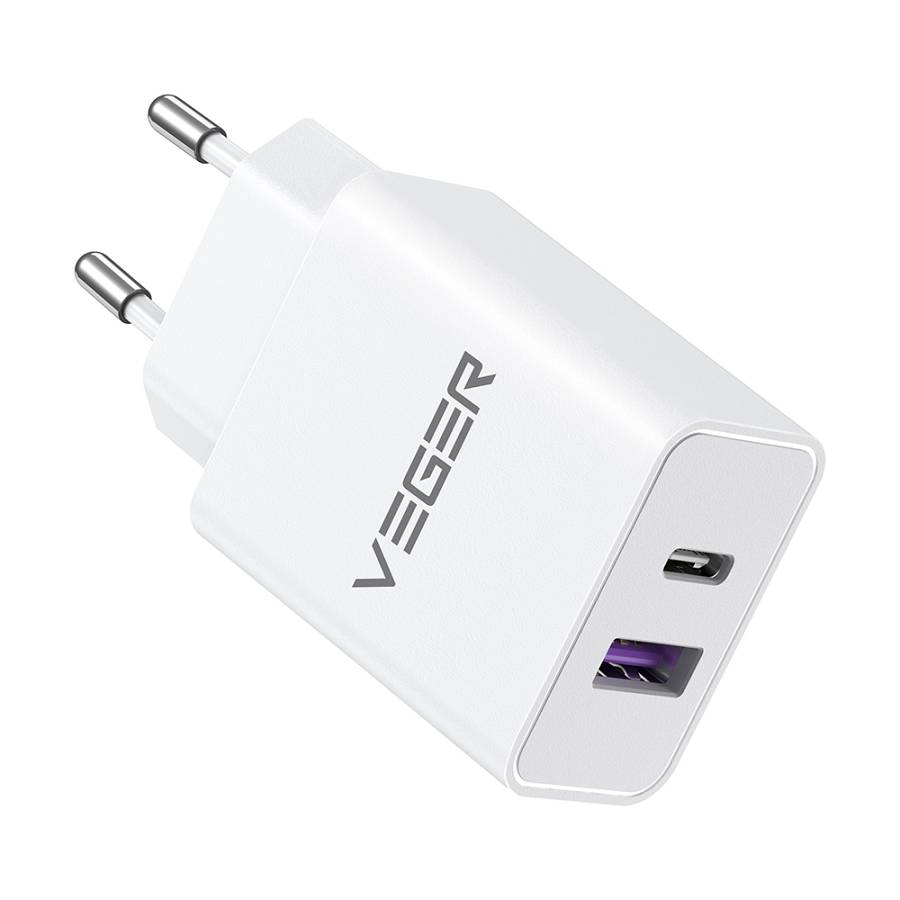Veger Φορτιστής Χωρίς Καλώδιο με Θύρα USB-A και Θύρα USB-C 20W Power Delivery / Quick Charge 3.0 Λευκός