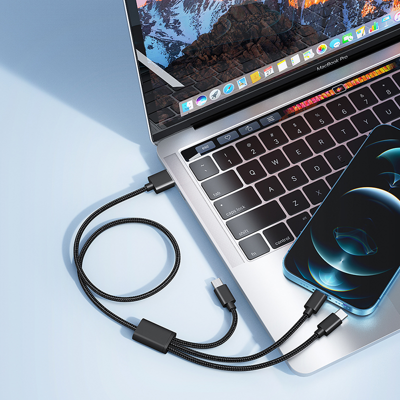 Veger V303 Braided USB to Lightning / Type-C / micro USB Cable 2.4A Μαύρο 1.5m
