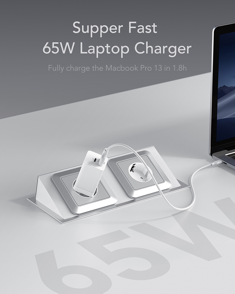 Veger CPD65E Φορτιστής Χωρίς Καλώδιο GaN με Θύρα USB-A και Θύρα USB-C 65W Power Delivery / Quick Charge 3.0 Λευκός