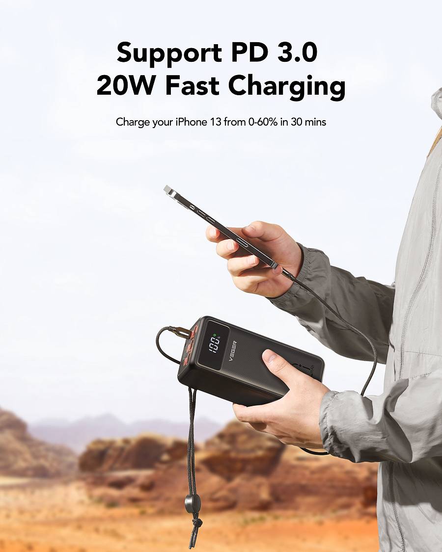 Veger VP5001 Tank Lite Power Bank 50000mAh 22.5W with 3 USB-A Ports and USB-C Port Power Delivery Black