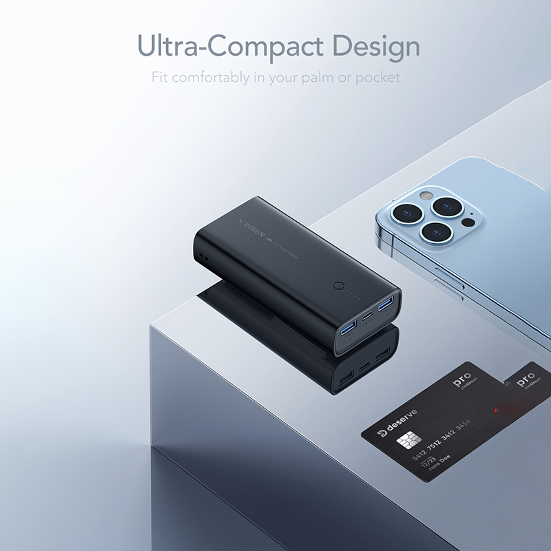 Veger ACE100 Power Bank 10000mAh 20W με 2 Θύρες USB-A και Θύρα USB-C Power Delivery / Quick Charge 3.0 Μαύρο