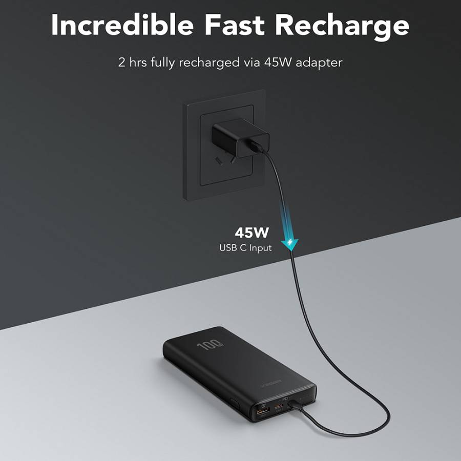 Veger T100 Power Bank 20000mAh 100W με Θύρα USB-A και 2 Θύρες USB-C Power Delivery Μαύρο