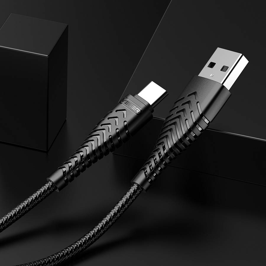 Veger V104 Braided USB 2.0 Cable USB-C male - USB-A male Μαύρο 1.2m