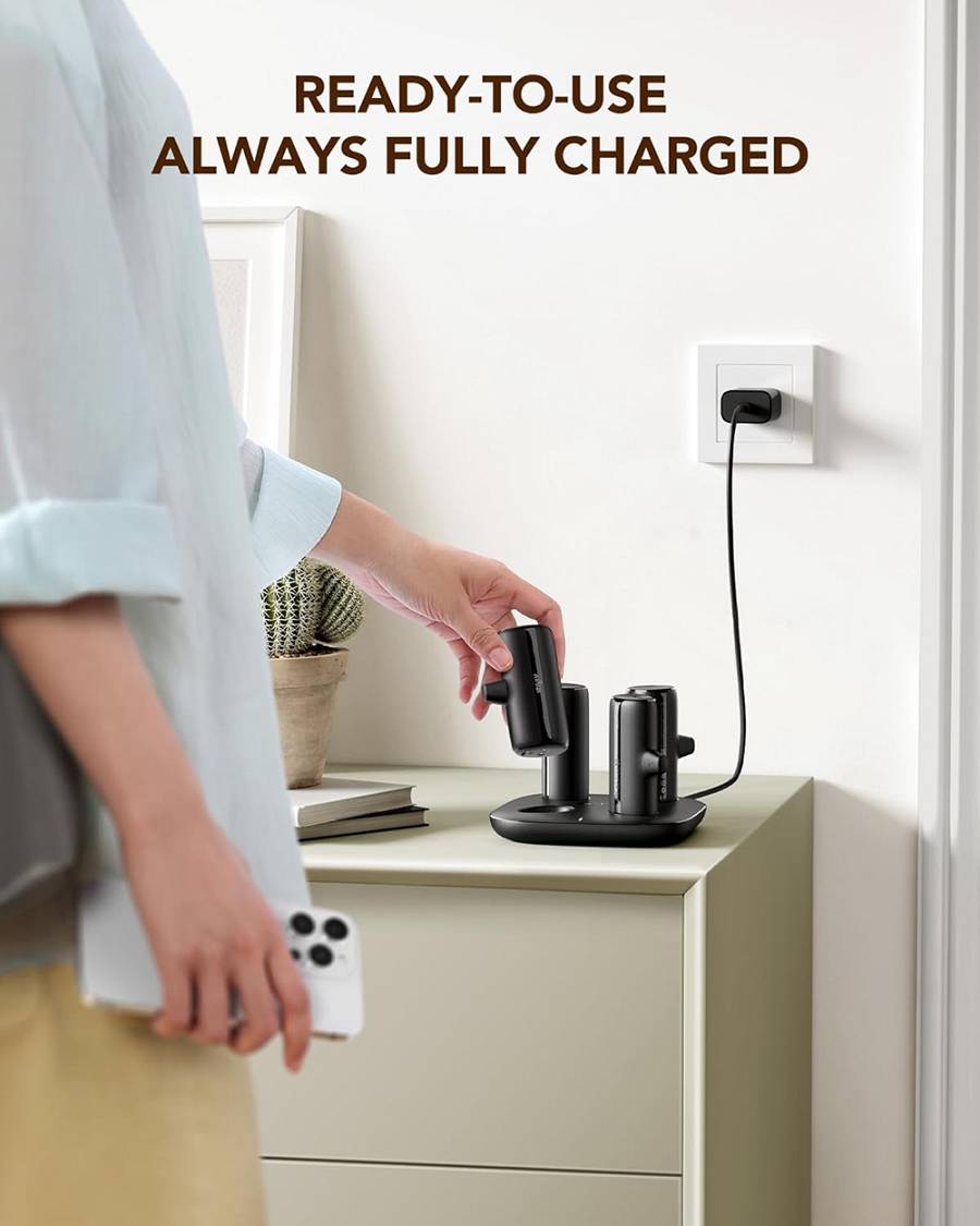 Viyisi G007P Charging Dock with 4 Lightning / iPhone Portable Chargers - Μαγνητικός Σταθμός Φόρτισης με 4 x PowerBank / Φορητές Μπαταρίες Φόρτισης με Ενσωματωμένο Lightning - 4 x 5000mAh - 20W - Black