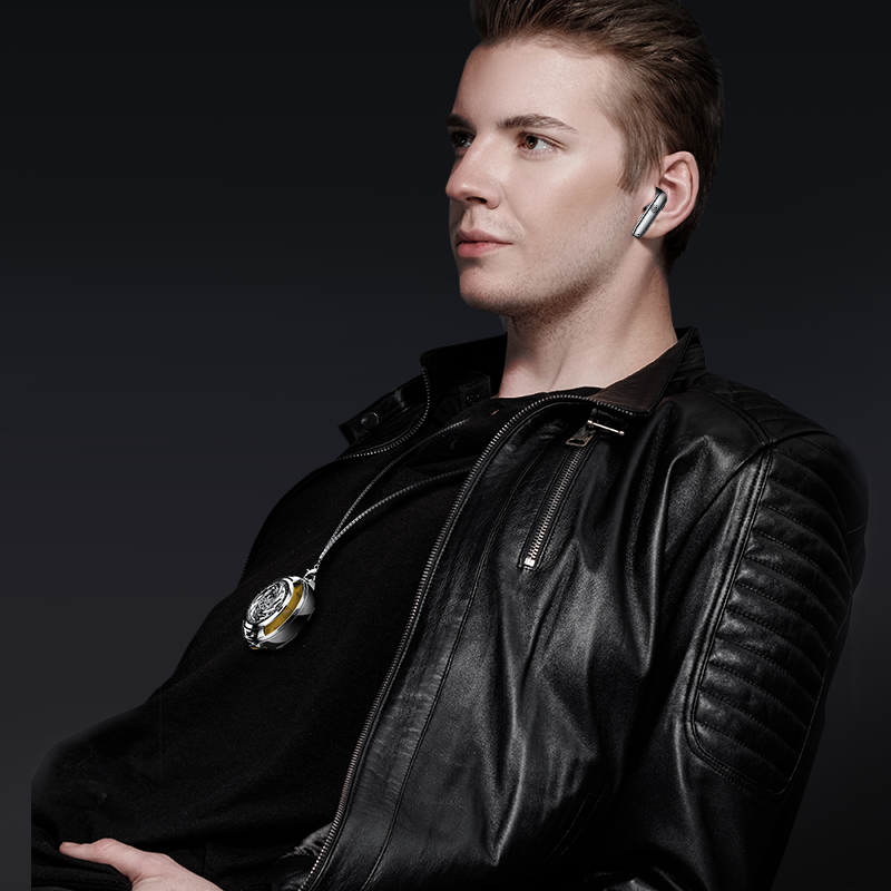 Recci REP-W56 Angle-Wing Necklace In-ear Bluetooth Handsfree Earphones with Charging Case Silver