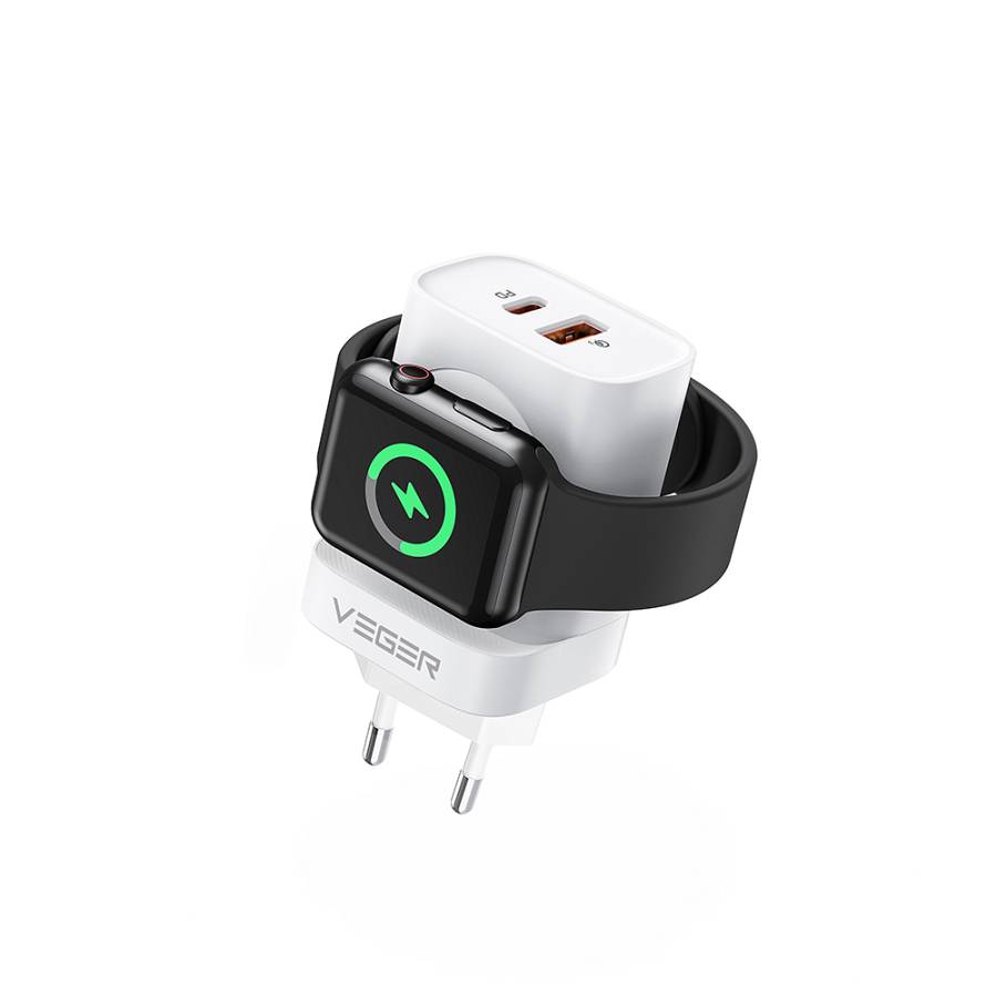 Veger W002E Φορτιστής Χωρίς Καλώδιο με Θύρα USB-A και Θύρα USB-C 20W Power Delivery Λευκός