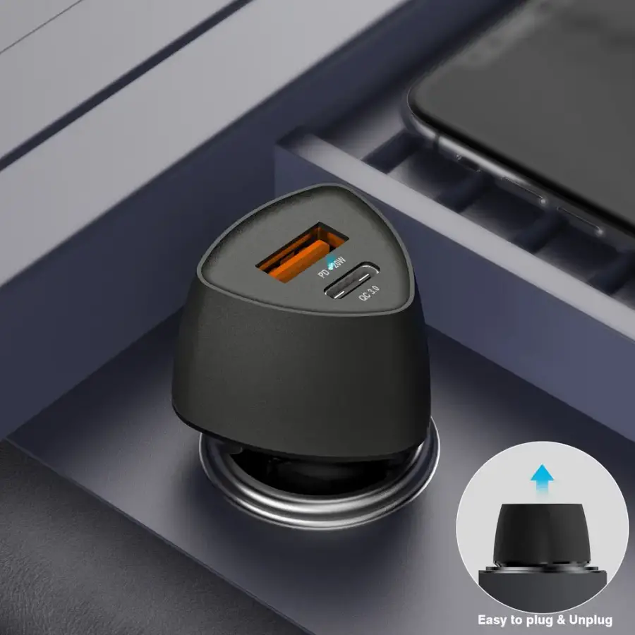 Veger CC50-1A1C Φορτιστής Αυτοκινήτου Fast Charge με Δυο Θύρες Υποδοχής 38W - BLACK