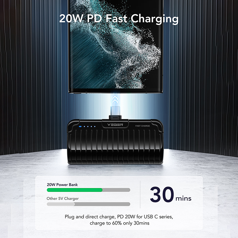Veger W0558 Power Bank 5000mAh 20W με Θύρα USB-Type C Fast Charging Μαύρο