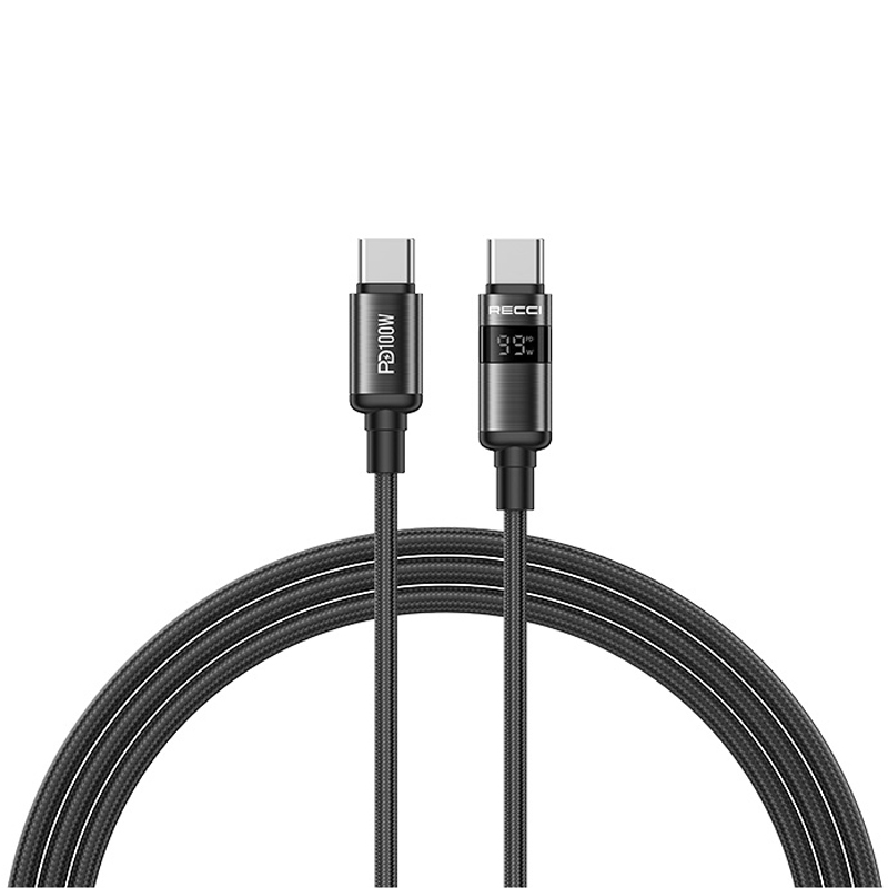 RECCI RS32CC - PD100W Fast Charging DATA Cable C To C Real-Time Display Of Charging Power 1.5M - Black