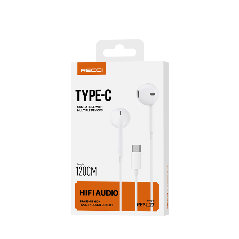 Recci REP-L27 In-ear Handsfree Headphones with Connector USB-C - White