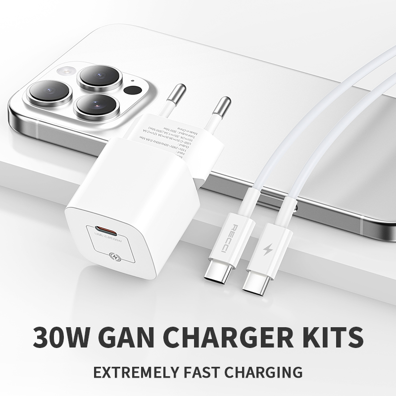 RECCI RC77ECC - 30WGaN Fast Charging USB-C Output Port + C TO C CABLE 100CM |QC3.0 - White