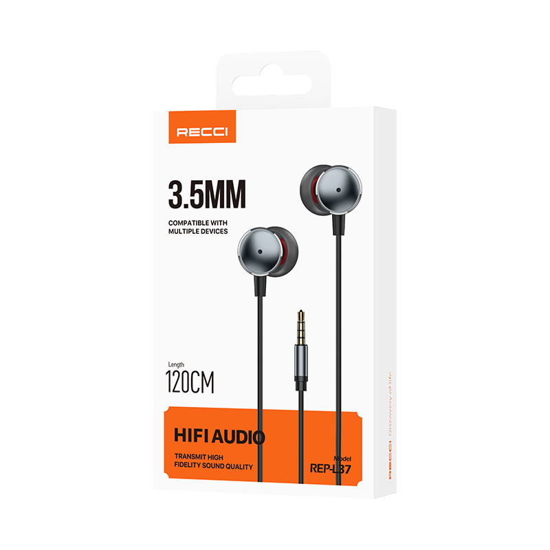 RECCI REP-L37 - Metal Wired Earphone In-ear Design 3.5MM- Silver Gray