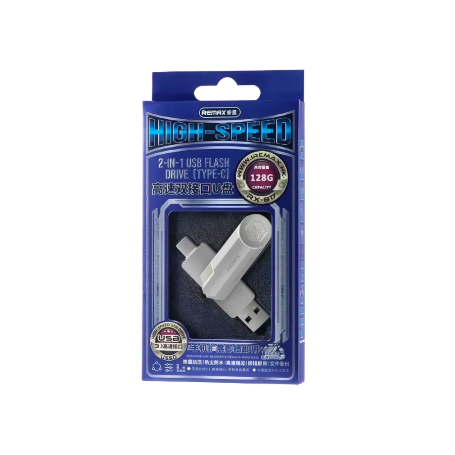 Remax RX-817 U Disk 128GB USB 3.1 Stick με σύνδεση USB-A & USB-C Ασημί