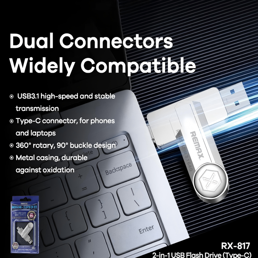 Remax RX-817 U Disk 128GB USB 3.1 Stick με σύνδεση USB-A & USB-C Ασημί